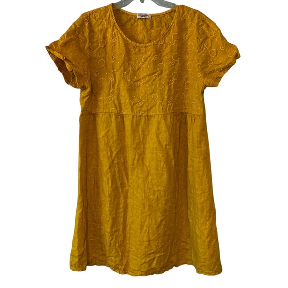Terzo Millennio Yellow Linen Dress Boho Lagenlook Sz XL - Picture 1 of 9